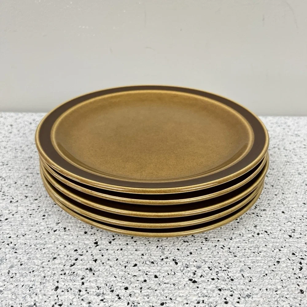 Vtg‎ EKCO Eterna 1103 Muffin Pattern Stoneware Salad Plates Lot of 5 Brown 7.75
